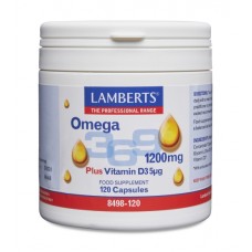 Lamberts uztura bagātinātājs Omega 3-6-9 1200 mg + Vitamīns D3 5 µg, 120 kaps.