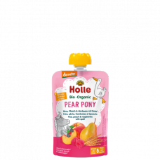 Holle BIO bumbieru, persiku un aveņu biezenis ar plēkšņu kviešiem “Pear Pony” no 8 mēn, 100g