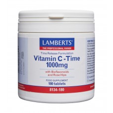 Lamberts uztura bagātinātājs Ilgstošas darbības Vitamīns C 1000mg ar bioflavonoīdiem un mežrožu augļiem, 180 tabl.