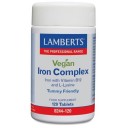 Lamberts uztura bagātinātājs Dzelzs komplekss vegāniem, dzelzs ar B12 vitamīnu un L-lizīnu, 120tabl.