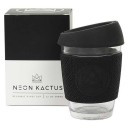 Neon Kactus stikla kafijas krūze ar videi draudzīgu silikona vāciņu un apvalku, Rock Star Black, 340ml