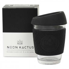 Neon Kactus stikla kafijas krūze ar videi draudzīgu silikona vāciņu un apvalku, Rock Star Black, 340ml