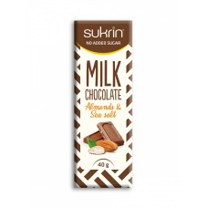 Sukrin piena šokolāde bez cukura ar mandelēm un sāli, 40g