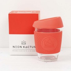 Neon Kactus stikla kafijas krūze ar videi draudzīgu silikona vāciņu un apvalku, Coral, 340ml