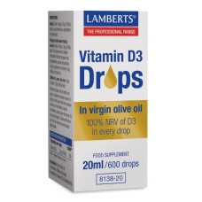 Lamberts uztura bagātinātājs Vitamīns D3 pilieni olīveļļā, 20ml / 600 pilieni