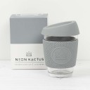 Neon Kactus stikla kafijas krūze ar videi draudzīgu silikona vāciņu un apvalku, Gray, 340ml