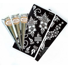 Indian Henna Cone Brown konusi zīmēšanai uz ķermeņa brūnā krāsā + 2gb. trafareti, 3x30g