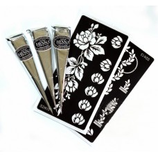 Indian Henna Cone Black konusi zīmēšanai uz ķermeņa melnā krāsā + 2gb. trafareti, 3x20g
