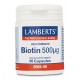 Lamberts uztura bagātinātājs Biotīns (B7 vitamīns) 500µg, 90 kaps.
