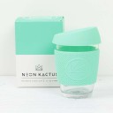 Neon Kactus stikla kafijas krūze ar videi draudzīgu silikona vāciņu un apvalku, Free Spirit Mint, 340ml