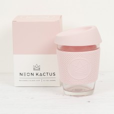 Neon Kactus stikla kafijas krūze ar videi draudzīgu silikona vāciņu un apvalku, Pink Flamingo, 340ml