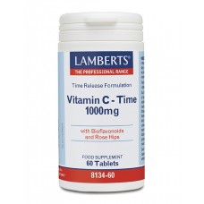 Lamberts uztura bagātinātājs Ilgstošas darbības Vitamīns C 1000mg ar bioflavonoīdiem un mežrožu augļiem, 60 tabl.