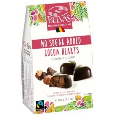 Belvas BIO šokolādes sirsniņas ar pralinē pildījumu, bez pievienota cukura, 100g