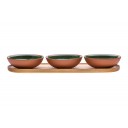 Vaidava Ceramics kolekcija Zeme bļodu komplekts, sūnu zaļš ar koka paliktni, 3gb. x 0,2l