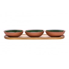 Vaidava Ceramics kolekcija Zeme bļodu komplekts, sūnu zaļš ar koka paliktni, 3gb. x 0,2l