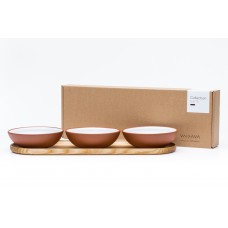 Vaidava Ceramics kolekcija Zeme bļodu komplekts, balts ar koka paliktni, 3gb. x 0,2l