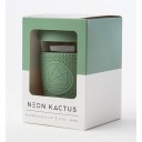 Neon Kactus stikla kafijas krūze ar videi draudzīgu silikona vāciņu un apvalku, Olive, 340ml